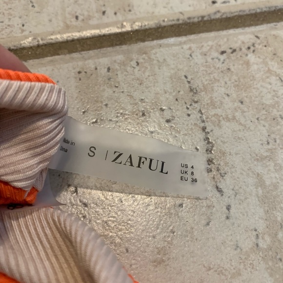 💛 Zaful Ribbed Orange and Tan Color-Block Bikini Set - Size Small - Picture 2 of 8